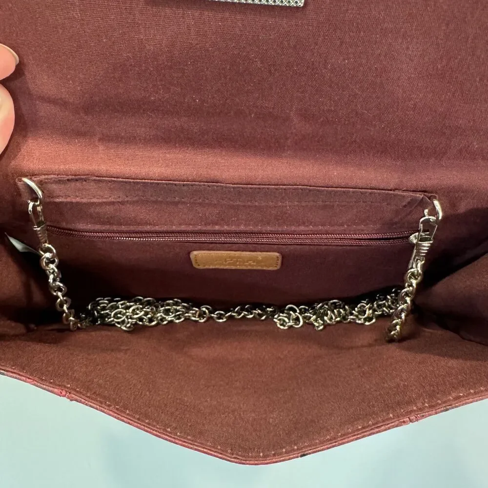 Apt. 9 Clutch Ostrich Embossed Burgundy Tan Vegan Leather Silver Chain Bag Y2K